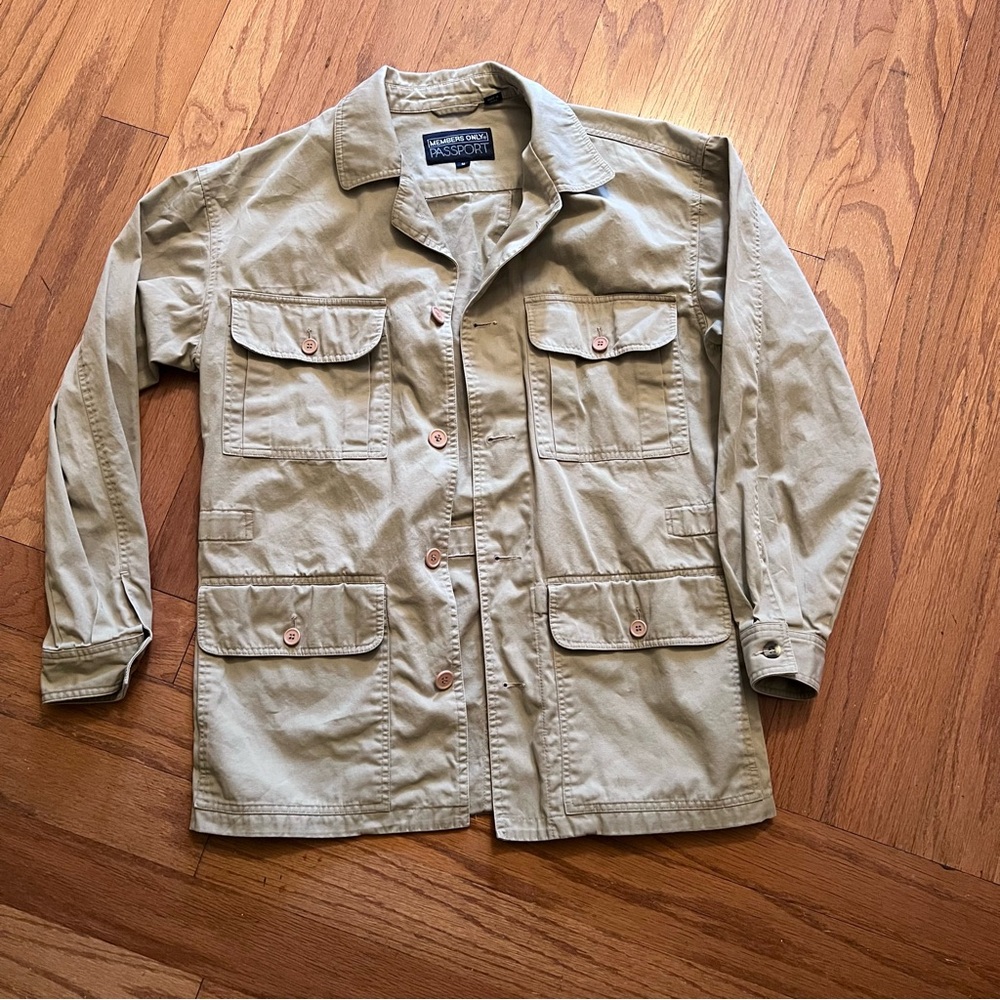 Members Only Passport Tan Cargo Style Windbreaker Jacket Size Small